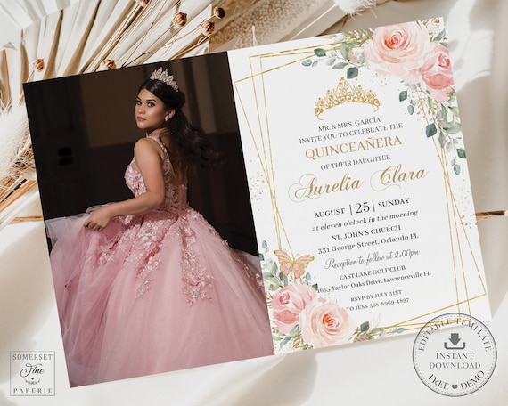 Chic Blush Pink Floral Quinceañera Photo Invitation Printable - Etsy Sweden Chic Blush Pink Floral Quinceañera Photo Invitation Printable - Etsy Sweden