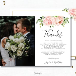 Foto-Dankeskarte INSTANT DOWNLOAD, Hochzeit Dankeskarte mit Foto, bearbeitbare Vorlage DIY druckbar, Dank, Blush Pink Blumen, BL1