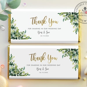 Greenery Wedding Chocolate Bar Label INSTANT DOWNLOAD, Candy Bar Wrapper PDF Printable, Hershey, Aldi, Editable, Birthday, Baby Shower, LS1