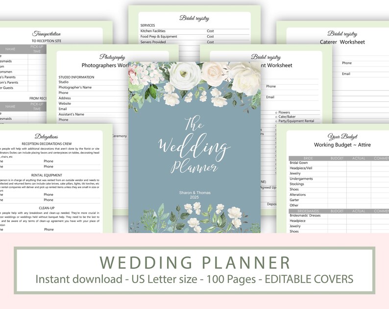 Wedding Planner Printable Greenery Wedding Organizer Diy Etsy