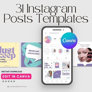 31 Pastel Instagram Post Templates Canva - Colorful Pink Instagram Templates for Business - Social Media Canva Templates PLUS FREE BONUS