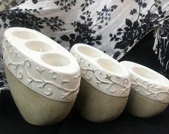 Rustic  3-tier Romantic Candle holders Ceramic/6 tealights