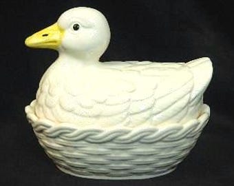 Vintage Duck on Nest Candy Dish | Made in Japan Ceramic | Farmhouse Decor | Bird Trinket Box | Cottagecore Collectible