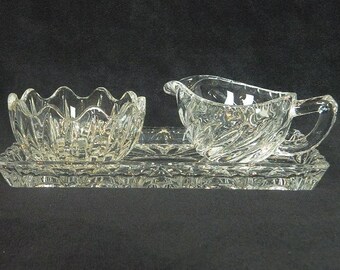 Vintage Elegant Vintage Crystal Serving Set – Creamer, Sugar Bowl & Tray