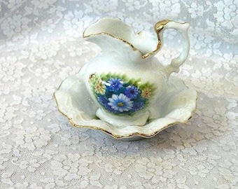 Limoges GDA France Pitcher Bowl Set L-428 Floral Hand Painted Gold Trim Collector Piece