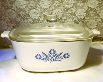 Vintage Corning Ware Corn Flower Pattern, 1 1/ 2 qt. Casserole Dish with Pyrex Glass Lid