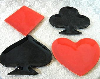 Vintage Playing Card Suit Snack Plates – Ceramic Appetizer Dishes for Poker Night