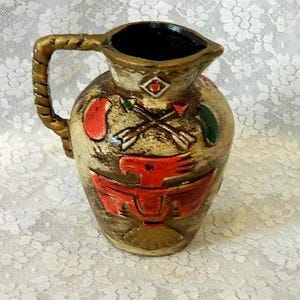 Vintage Hand-Painted Kenmar Thunderbird Pitcher Vase | MCM Southwestern Souvenir Pottery | Mid-Century Native American Style Decor