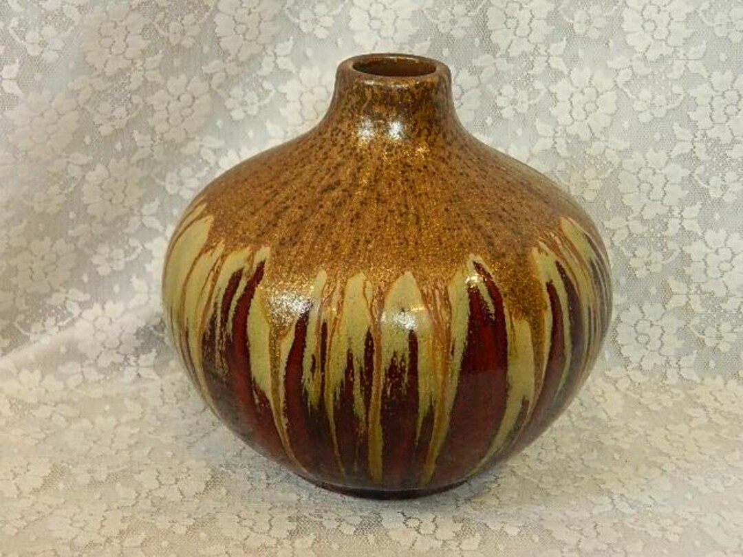 Vintage Drip Glaze Ceramic Vase – Mid Century Modern Pottery – Brown ...
