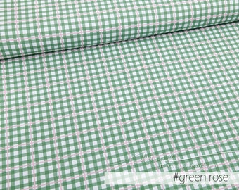 Jersey-Stoff im Glencheck-Stil grün weiss rosa "gingham #green-rose" (0,5 m) Vichykaro von mamasliebchen