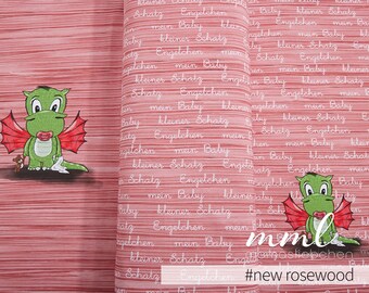 Jersey-Stoff Drachen-Stoff kleiner Baby-Drache rosa altrosa pink grün "Baby Arvetti #new rosewood" (1 Panel / ca.0,60 m)  von mamasliebchen
