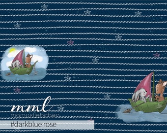 Jersey-Stoff Sommer Reh Hase "Summer Sweethearts #darkblue rose" (1 Panel 0,75m) dunkelblau rosa von mamasliebchen für Kinder Mädchen Jungs