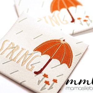 Label for sewing fabric "Spring with umbrella" Umbrella Flowers Flowers - Weblabel Textile Label Fabric label by mamasliebchen