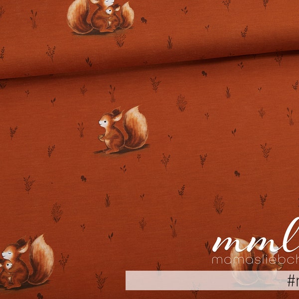 Organic Summer Sweat Fabric "Squirrel #rust" (0.5 m) Squirrel Plants Mushrooms brown by mamasliebchen Children Women