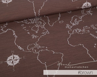 Jersey fabric "one world #brown" NEW (1 panel, about 0.55 m) (Bio-Jersey) brown