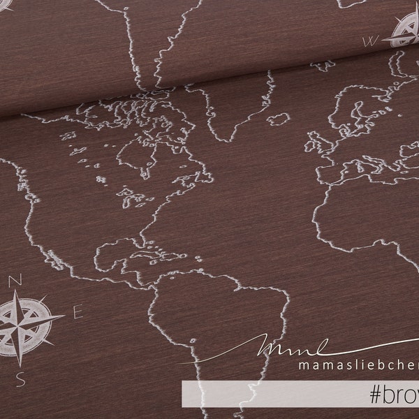 Tissu Jersey « one world #brown » NEW (1 panneau, environ 0,55 m) (Jersey biologique) brun