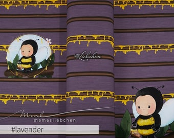 Jersey-Stoff Kinder Mädchen Jungs "kleine Biene Lana #lavender" (1 Panel, ca. 0,8 m) flieder lila von mamasliebchen