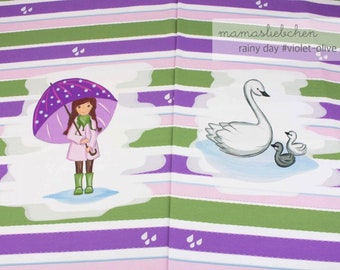 Jersey-Stoff Mädchen Regenschirm Schwan Schwäne rainy day #violet olive - 1 Panel