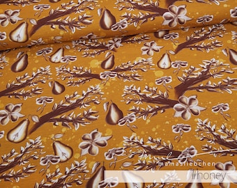 Summer sweat fabric French Terry floral pears floral for kids and ladies yellow brown retro "wild pear #honey" 0.5m by momslove