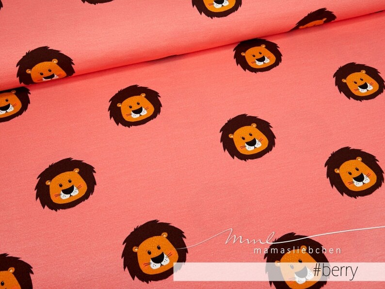 Jersey fabric Lion Lion carnival all over Linus berry 0.5 M Pink Apricot image 1