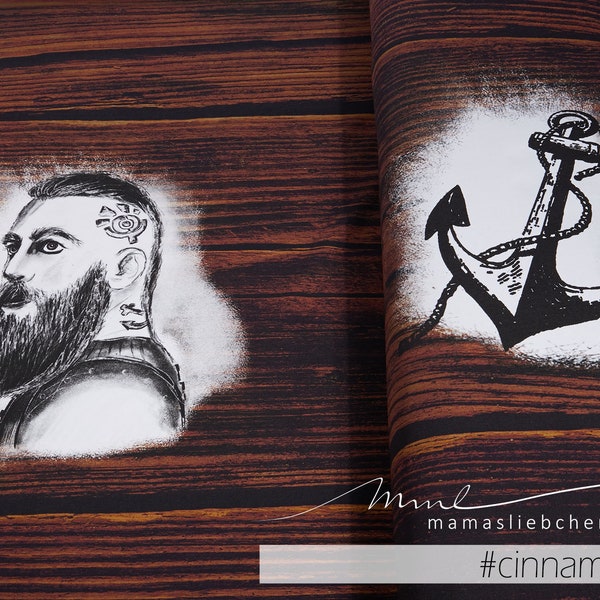 Jersey fabric Viking anchor men's guys "viking #cinnamon" (1 panel, about 0.8 m) zimt brown