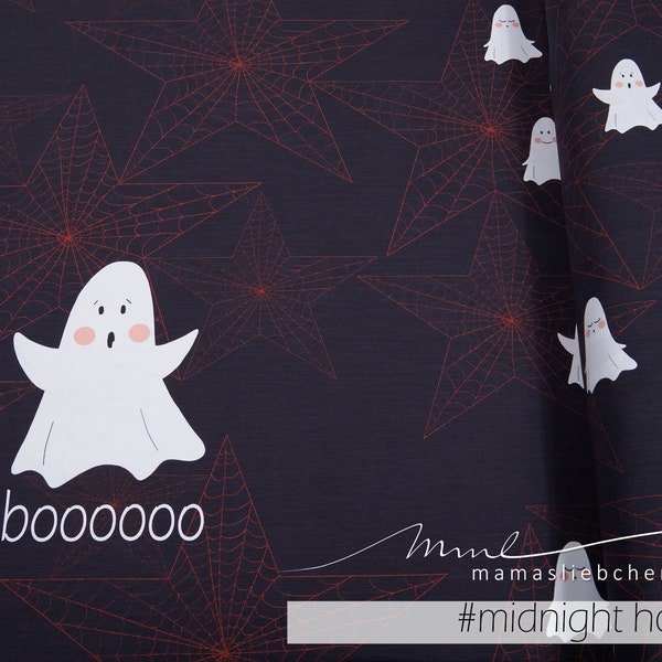 Jersey fabric ghost Halloween "Spooky #midnight hour" (1 panel, about 0.5 m) duunkel blue