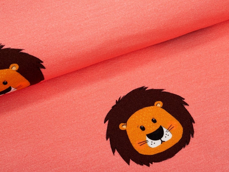 Jersey fabric Lion Lion carnival all over Linus berry 0.5 M Pink Apricot image 2