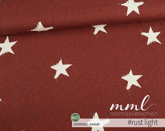 Organic Summer Sweat Fabric Star Brown Rust Brown Linen Look "Star Rain #rust Light" (0.5 m) by mamasliebchen
