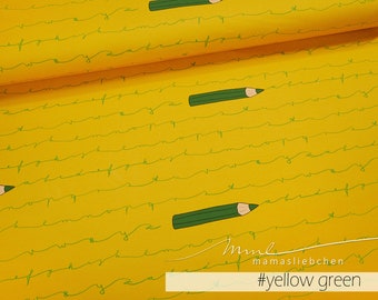 Jersey-Stoff für die Einschulung mit Stift-Motiv "school kid #yellow-green" (0,5m) von mamasliebchen für Kinder gelb grün