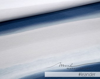 Sommer-Sweat-Stoff French Terry aquarell Meterware "prisma watercolor #leander" (1 Panel - 0,95 m) dunkelblau grau weiss Wasserfarben