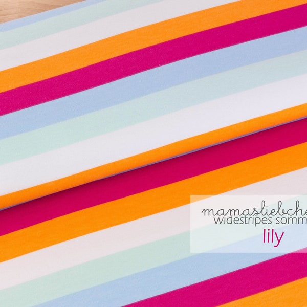 Sommer-Sweat-Stoff French Terry Blockstreifen orange pink hellblau #widestripes "lily" 0,5m