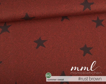 Organic Summer Sweat Fabric Stars Star Brown Rust Brown Linen Look "Star Rain #rust brown" (0.5 m) by mamasliebchen