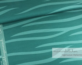 Zomer zweet-doek Frans Terry "tigerwaves #atlantis" Turquoise benzine 0.5 m