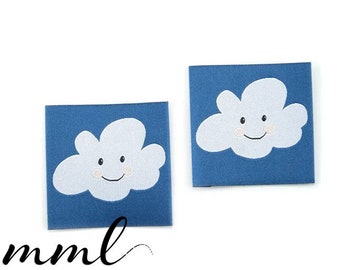 Label zum Annähen Stoff "Wolke" Weblabel Textil-Etikett Stoffetikett blau von mamasliebchen