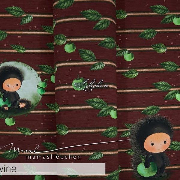 Jersey-Stoff Igel Igelchen "Justus, Bob & Peter #wine" (1 Panel 0,75 m) in rot dunkelrot weinrot von mamasliebchen für Kinder Mädchen Jungs