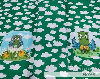 Jersey Fabric Dragon Fabric Easter Easter Egg Dragon "easter Arvetti #forest" (1 panel / ca.0,60 m) green by mamasliebchen