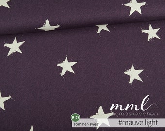 Organic Summer Sweat Fabric Star Purple White Linen Look "Star Rain #mauve Light" (0.5 m) by mamasliebchen