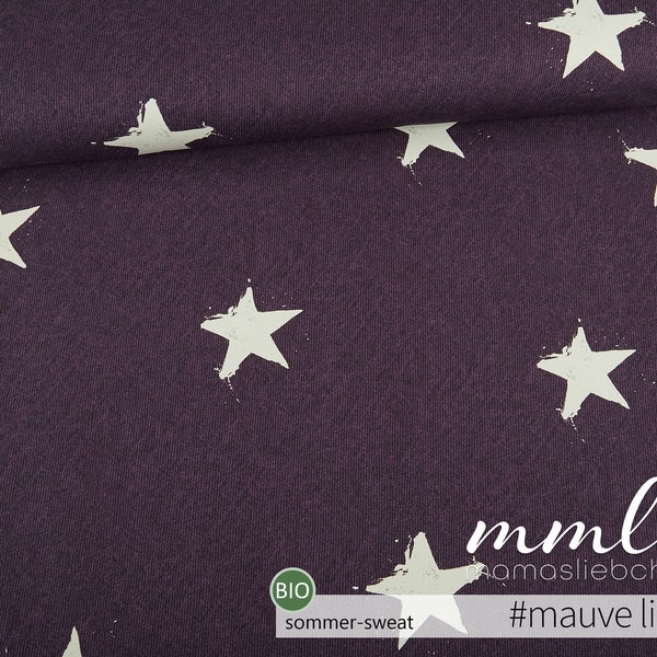 Organic Summer Sweat Fabric Star Purple White Linen Look "Star Rain #mauve Light" (0,5 m) di mamasliebchen