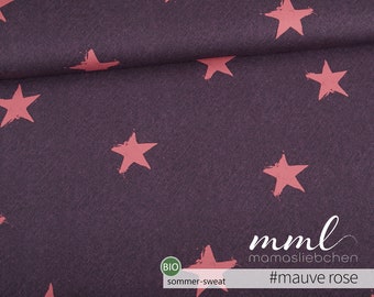 Organic Summer Sweat Fabric Stars Star Purple Pink Linen Look "Star Rain #mauve Rose" (0.5 m) by mamasliebchen