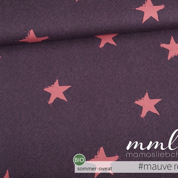 Tessuto sudore estivo biologico Stars Star Purple Pink Linen Look "Star Rain #mauve Rose" (0,5 m) di mamasliebchen