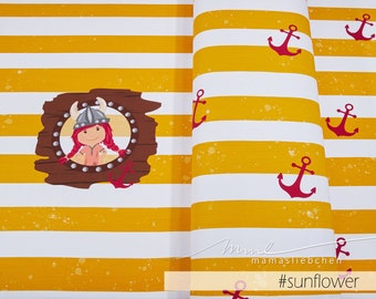 Jersey-Stoff Kinder Wikinger-Mädchen Wikingerin gelb-weiss "Räuberkind #sunflower" (1 Panel 0,65 m) Anker von mamasliebchen