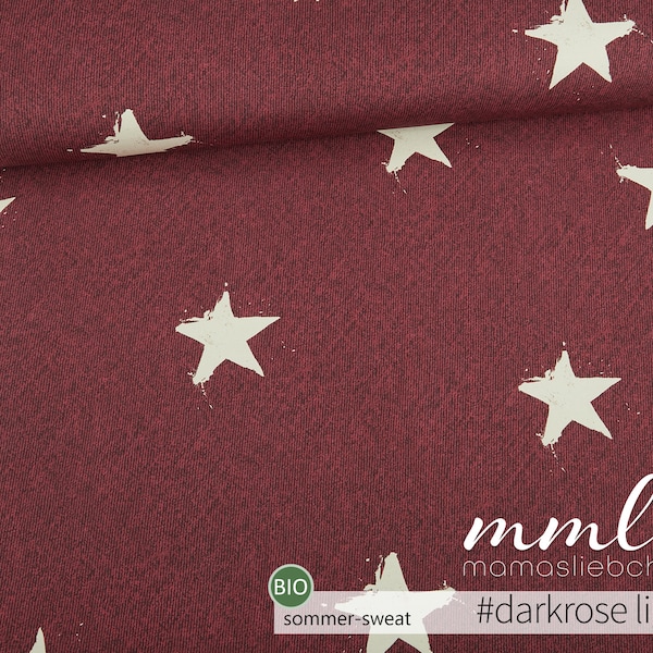 Organic Summer Sweat Fabric Stars Star Dark Pink White Linen Look "Star Rain #darkrose Light" (0,5 m) di mamasliebchen