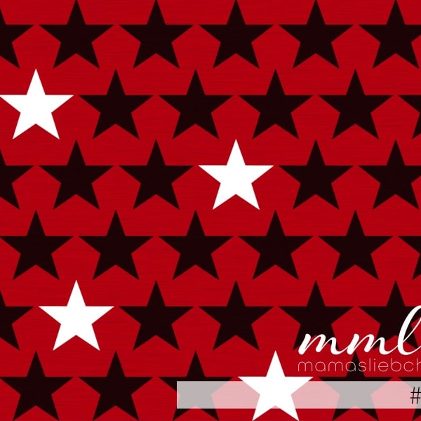 Jersey fabric with big stars stars in red black white "big stars #fire" (0.5 m) of mamasliebchen for girls boys and ladies