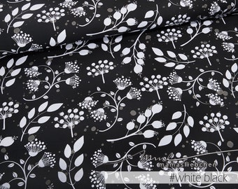 Jersey-Stoff mit Blumen Muster floral schwarzz weiss "sea of flowers #white-black" (0,5 m) von mamasliebchen