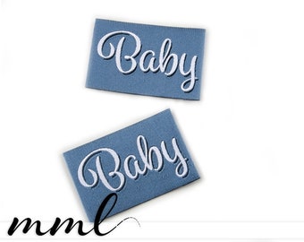 Label zum Annähen Stoff "Baby blau" hellblau Geburt Baby Birthday Geburtstag - Weblabel Textil-Etikett Stoffetikett süß von mamasliebchen