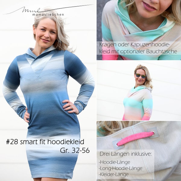 E-Book Nähanleitung für ein Damen-Kleid inklusive Hoodie "#28 smart fit hoodie-Kleid woman" (32-56) gedruckter Schnitt (A4, A0 und Beamer)