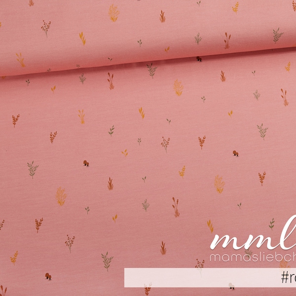 Organic Summer Sweat Fabric "Field #rose" (0.5 m) Plantas Setas rosa verde amarillo por mamasliebchen Niños Mujeres