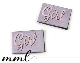 Label zum Annähen Stoff "Girl rosa" flieder Geburt Baby Birthday Geburtstag - Weblabel Textil-Etikett Stoffetikett süß von mamasliebchen
