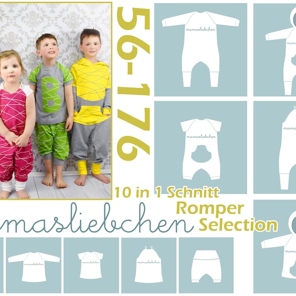 E-Book + Papierschnitt #14 Romper 56-176 Overall (A4, A0, Beamer)