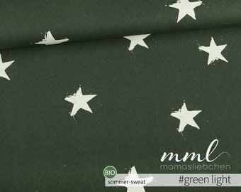 Organic Summer Sweat Fabric Stars Star Green White Linen Look "Star Rain #green Light" (0.5 m) by mamasliebchen